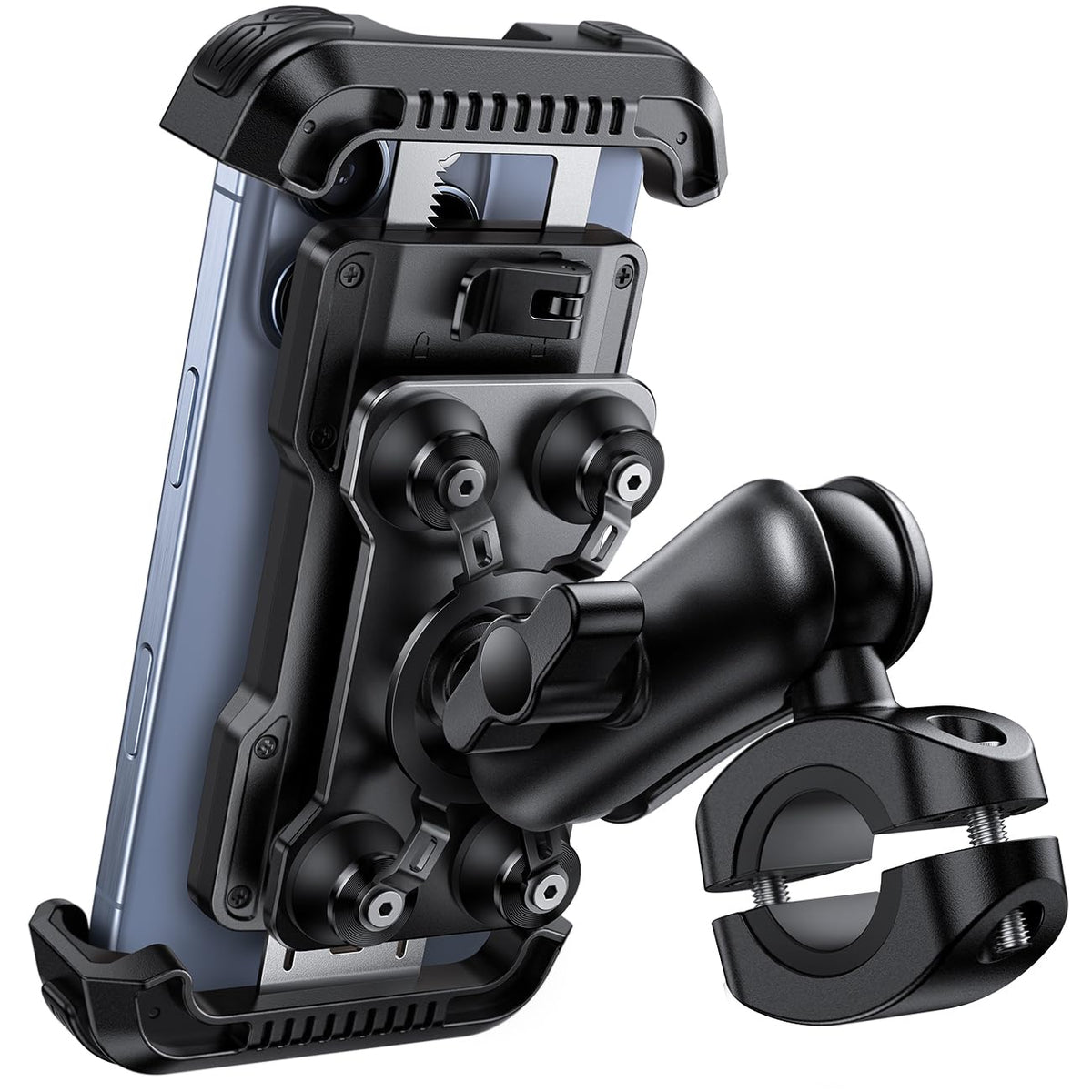 Lamicall front view on handlebar showing secure phone placement and stability