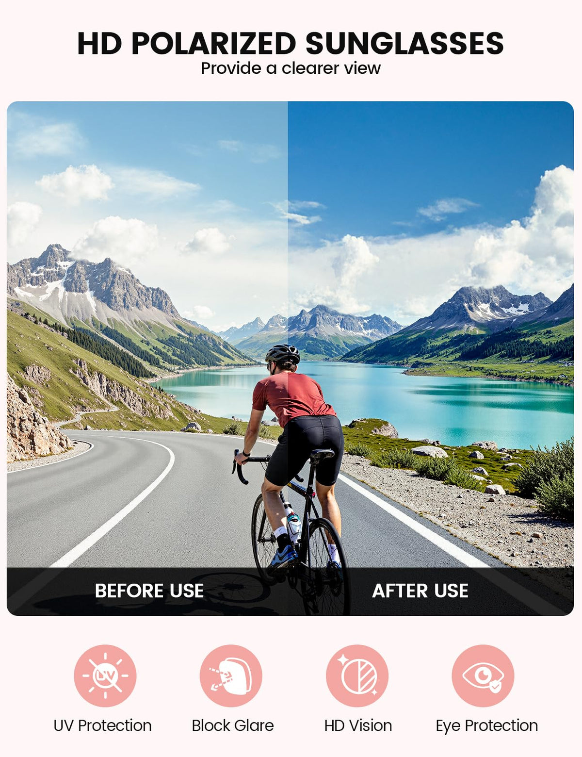 Lamicall worn by cyclist demonstrating wide field of view and UV protection