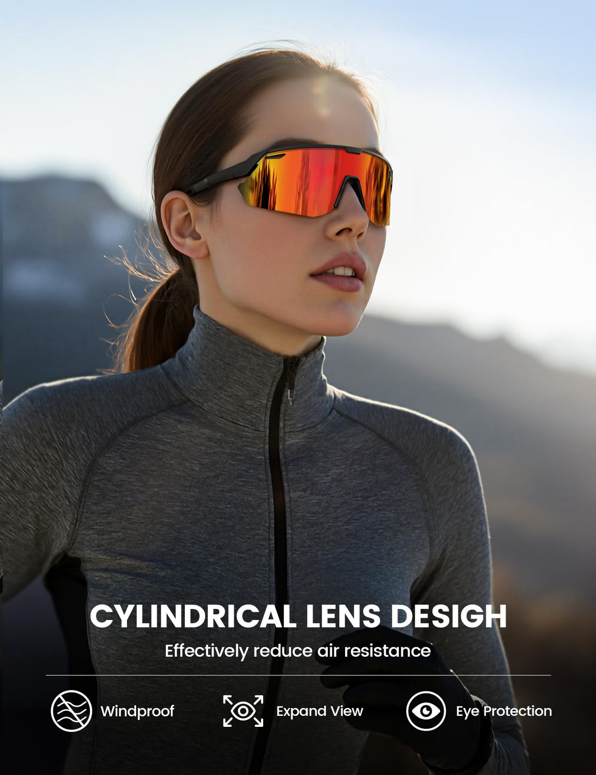 Lamicall sunglasses worn by cyclist demonstrating wide field of view and reduced glare