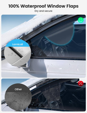 Lamicall cover in use on car front demonstrating fast snow removal benefit