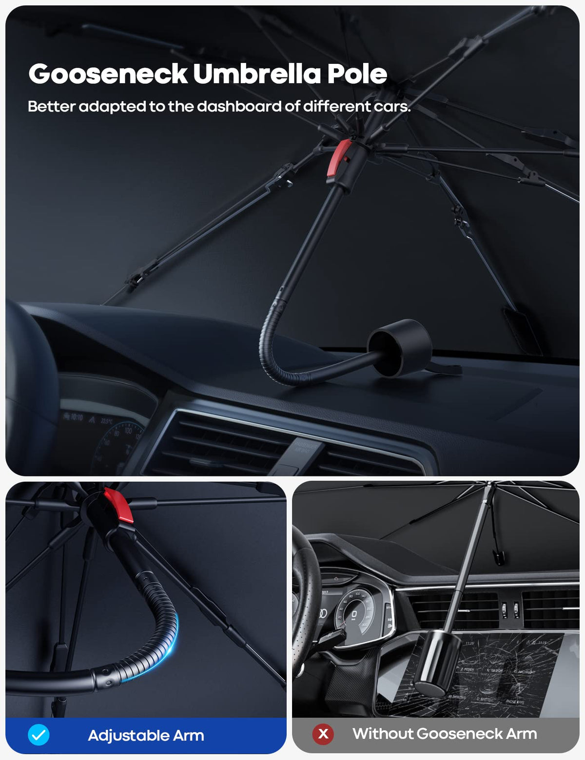 Lamicall installed in sedan showing scale and full windshield coverage