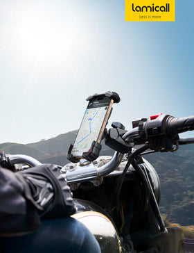 Lamicall lifestyle commute setup on e-bike showing hands-free visibility