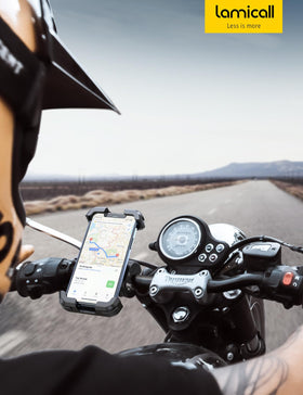 Lamicall lifestyle on motorcycle showing hands-free navigation benefit