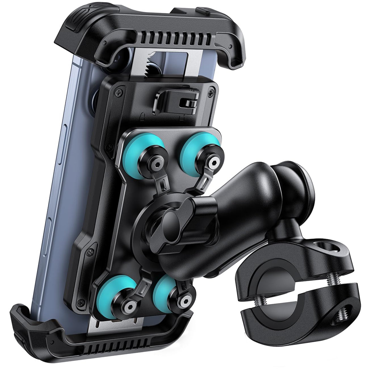 Lamicall front view of motorcycle mount showing secure grip and visibility benefit