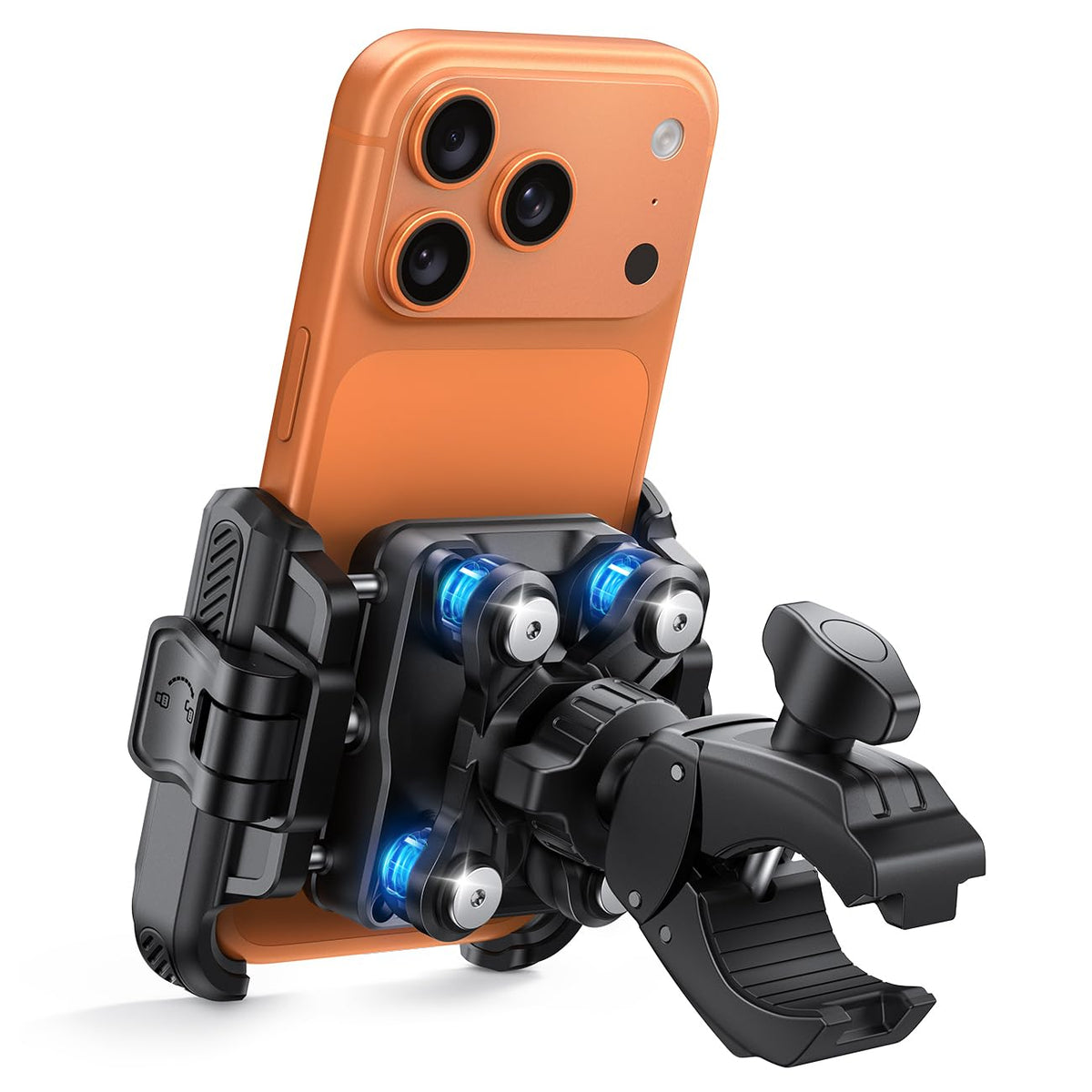 Lamicall front view of motorcycle phone mount showing secure fit and stability