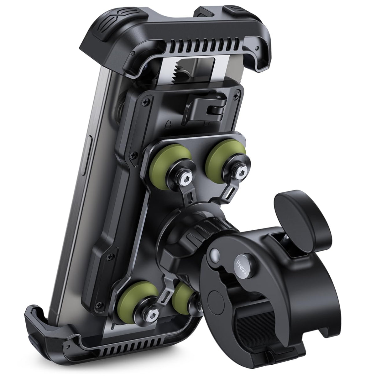 Lamicall front view of motorcycle phone mount showing secure grip and visibility