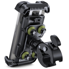 Lamicall front view of motorcycle phone mount showing secure grip and visibility