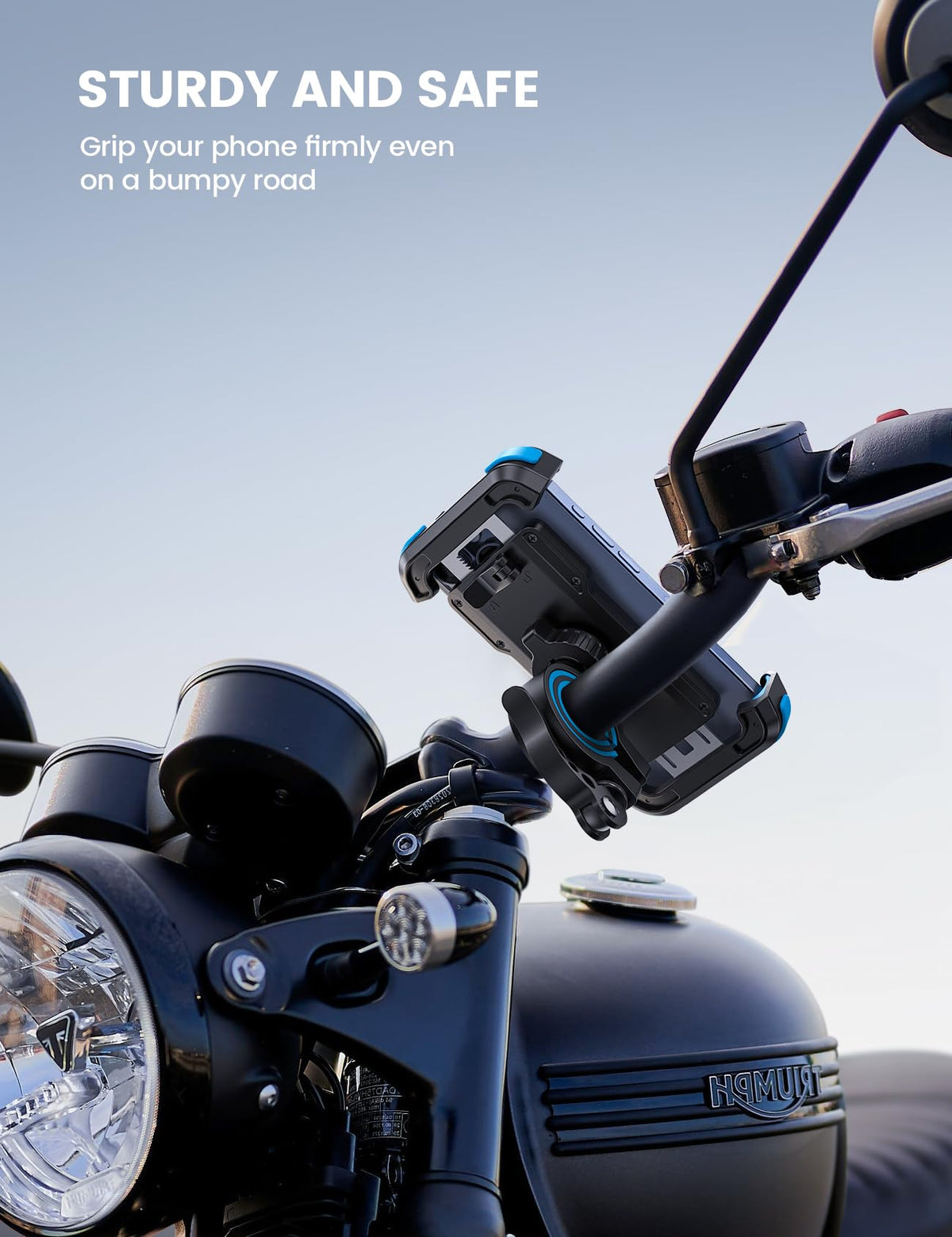 lamicall mounted on motorcycle handlebar, provides stable GPS access