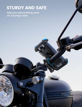 lamicall mounted on motorcycle handlebar, provides stable GPS access