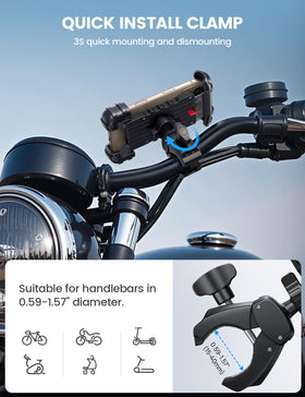 Lamicall mounted phone in landscape on motorcycle for stable media viewing