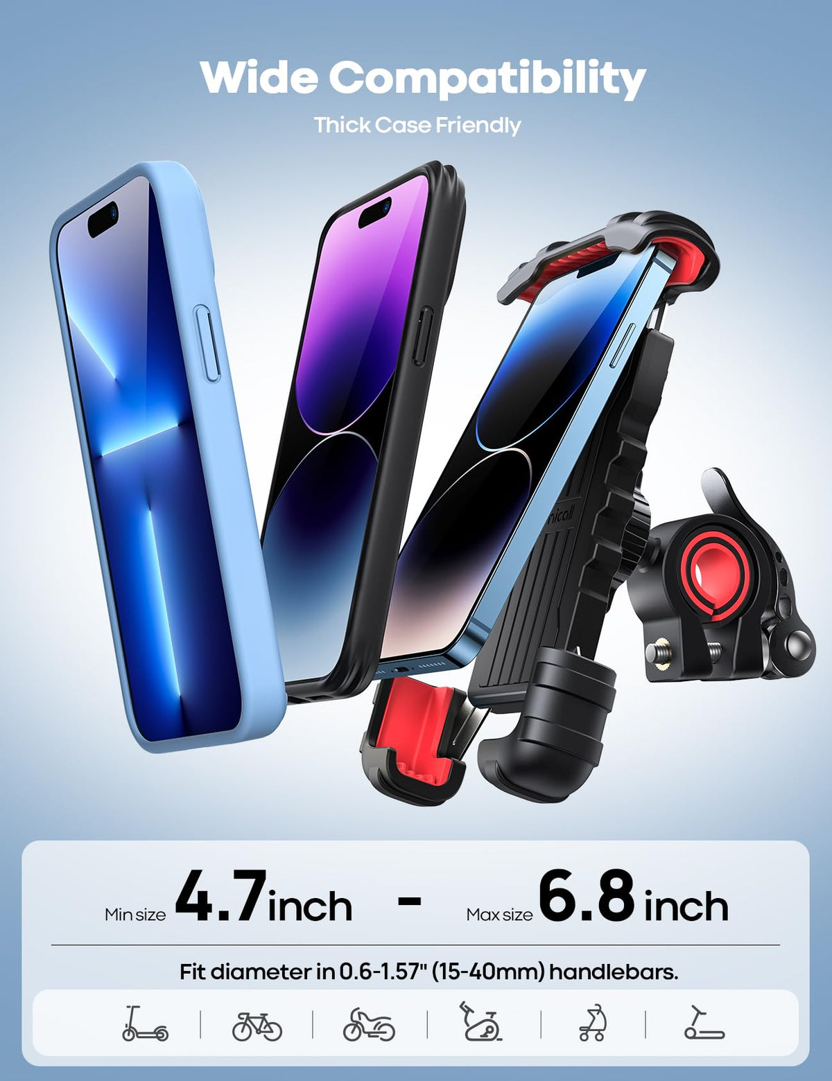Lamicall beside phone with case showing compatibility and size clarity