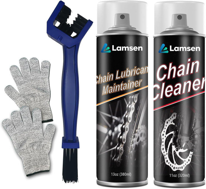 Lamsen front packaging showing complete chain lube kit and contents for easy maintenance