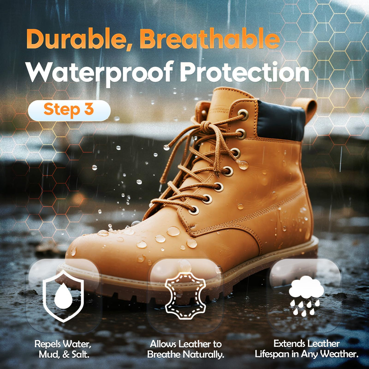 LANBEIDE waterproof wax being applied to boot for water protection