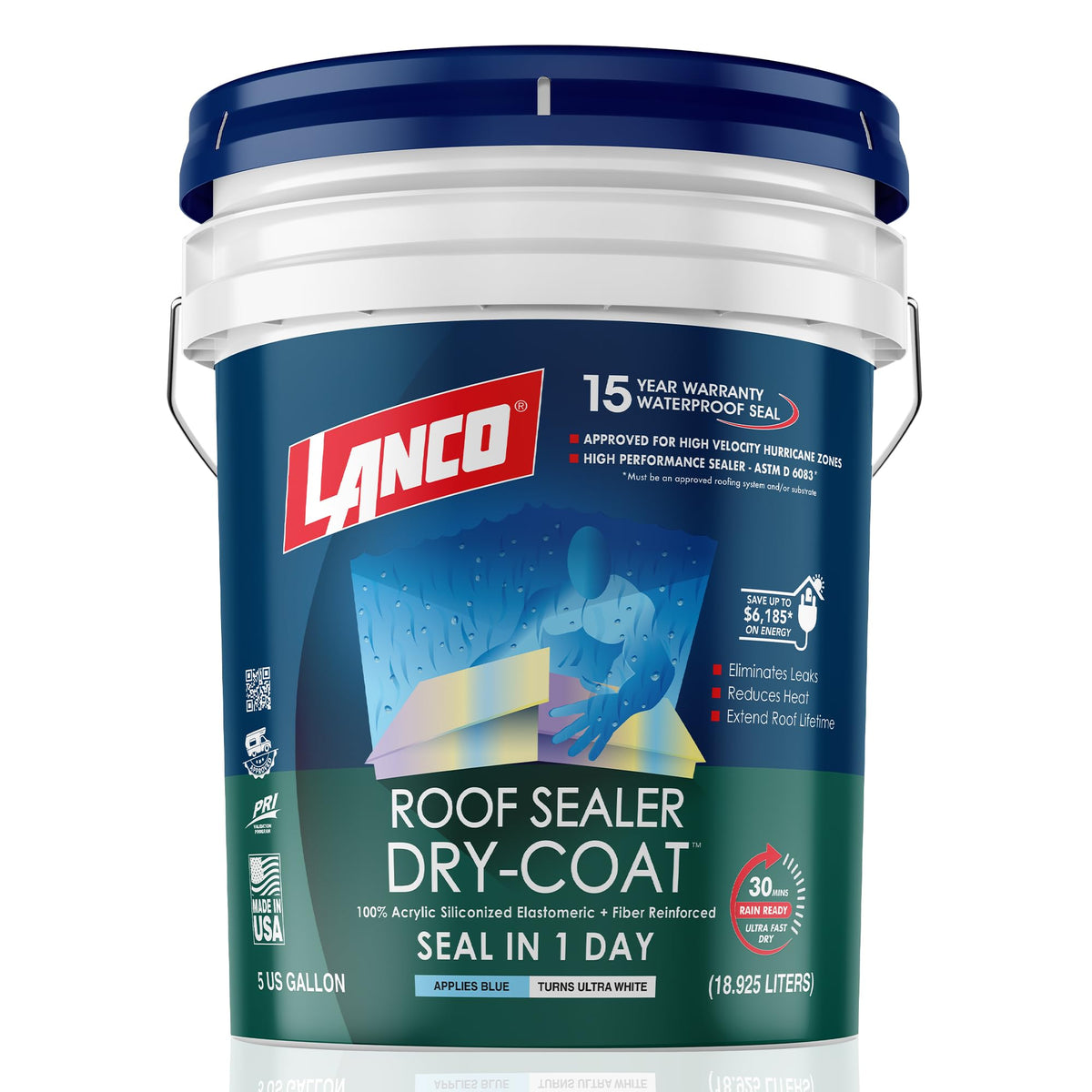 LANCO dry-coat front pail showing label and white sealer ready to use
