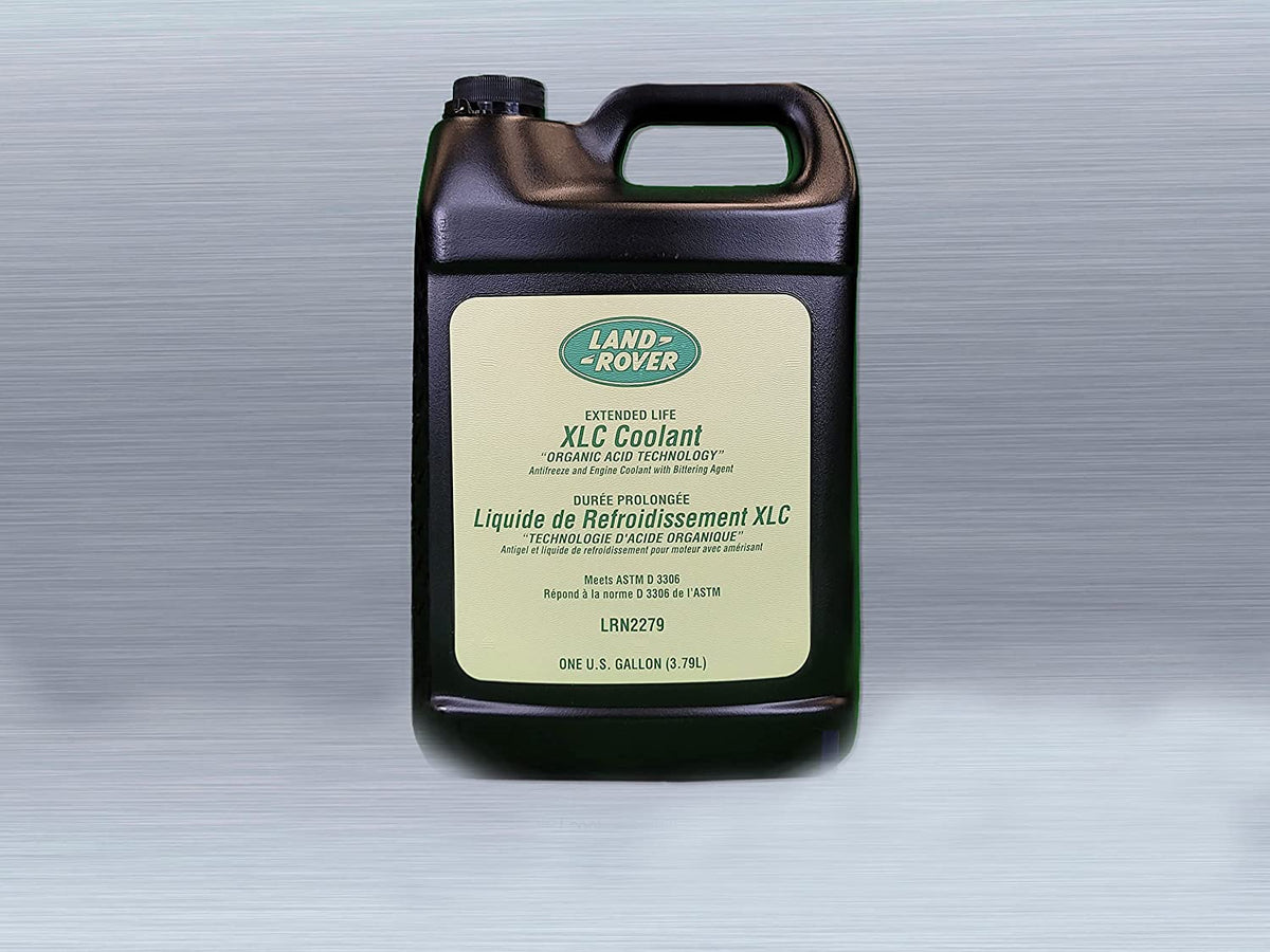 Land Rover orange coolant front label showing brand and correct fluid for engine protection