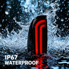 LANDWAKE tail light held in hand showing compact size and precise fit