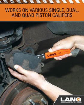 Lang Tools caliper press in use compressing pistons for faster brake service