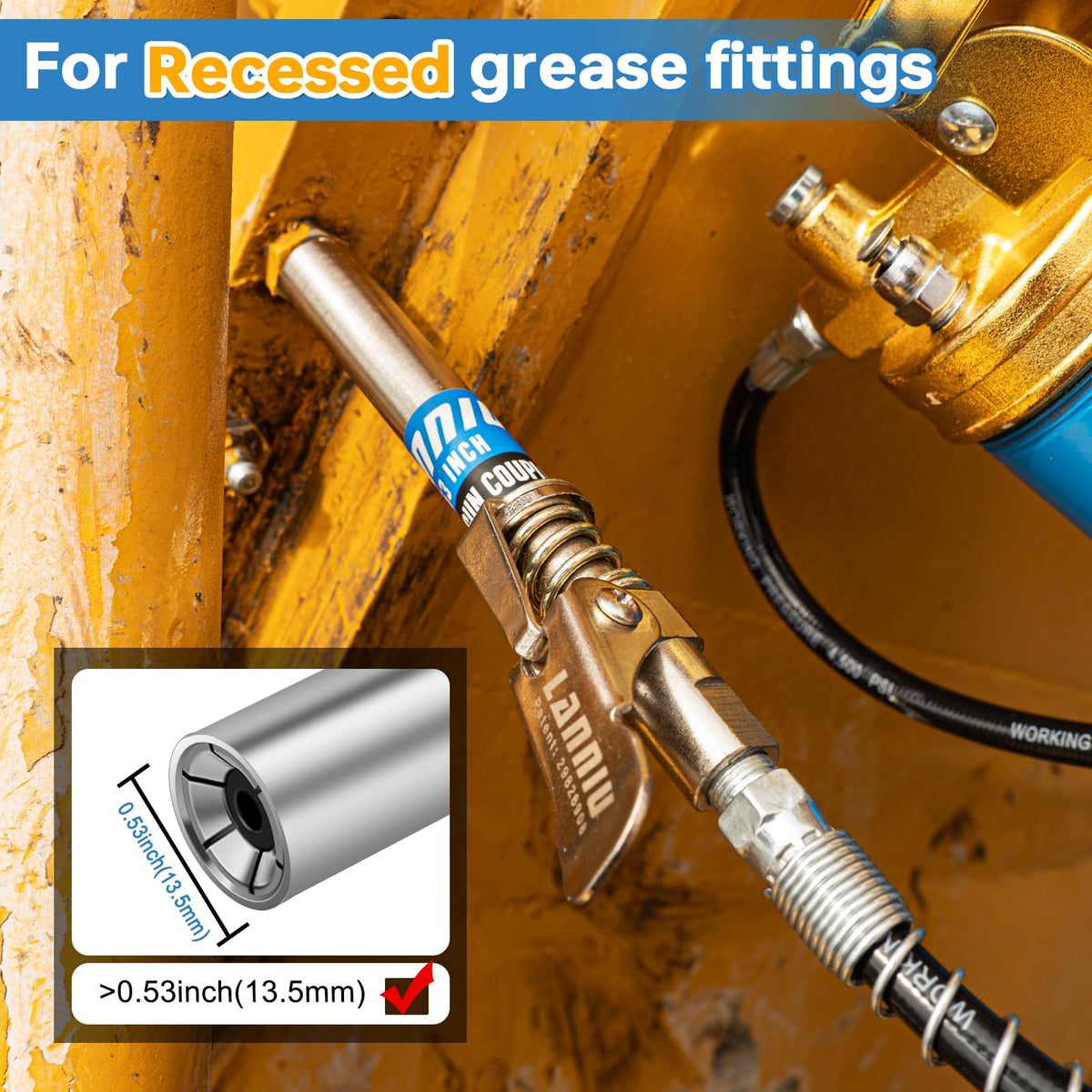 LANNIU close-up of patented 6-jaw coupler demonstrating secure leakproof grip