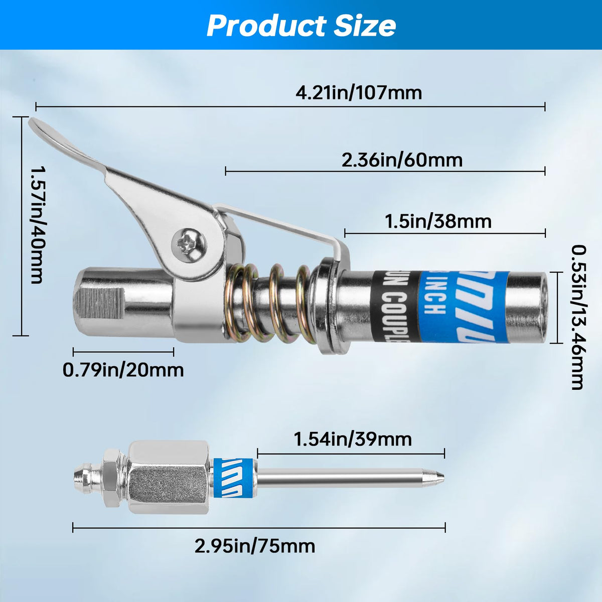 LANNIU coupler attached to standard grease gun for secure, leak‑free use