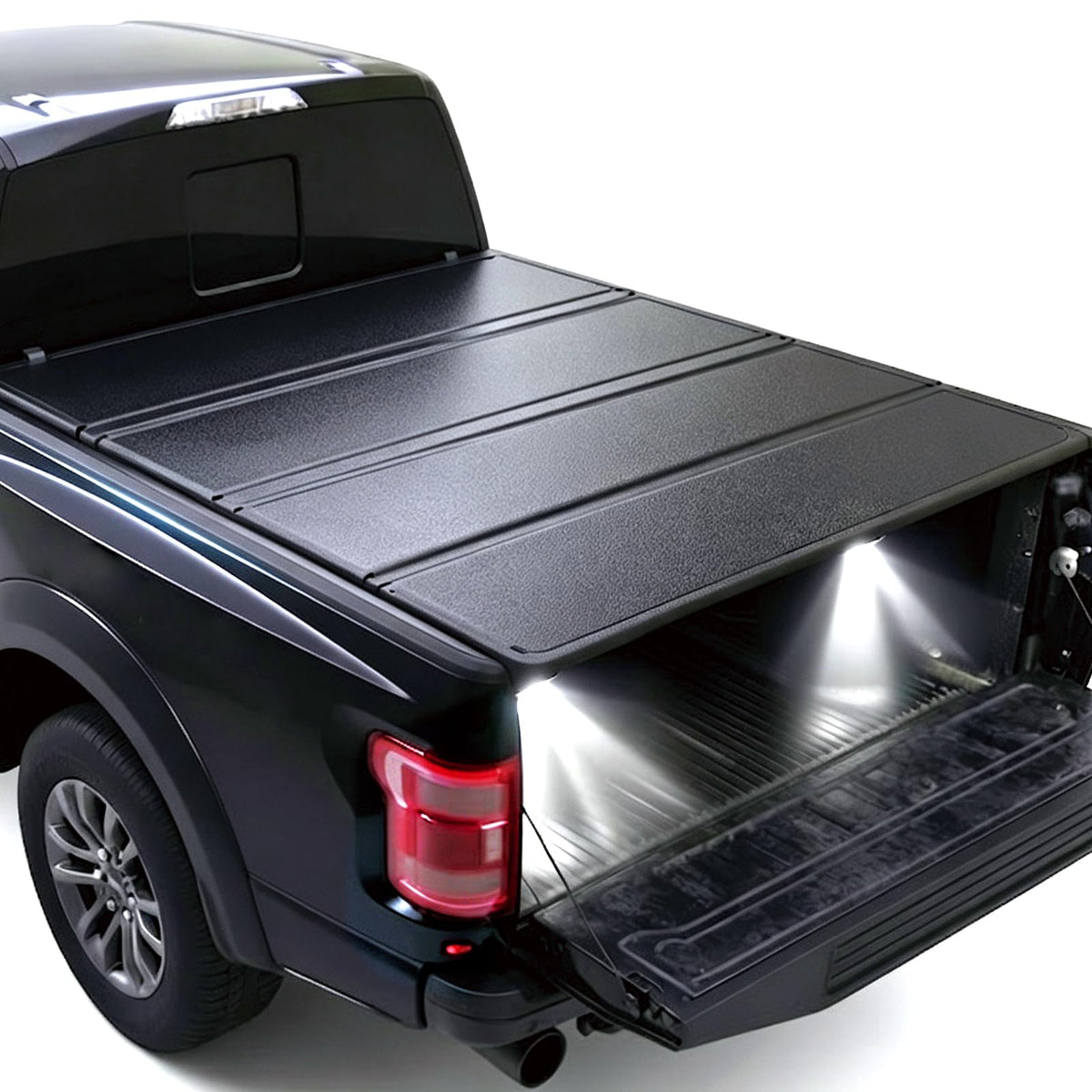 Lanotech front view of tonneau cover showing sleek black finish and low profile benefit