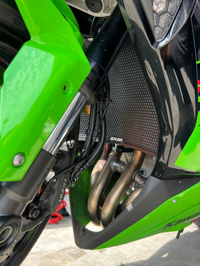 LANQIAN lifestyle garage display of motorcycle with installed radiator guard