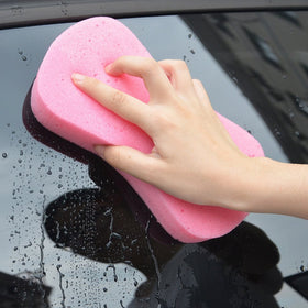 Lantee sponges in use at a car wash demonstrating scratch-free cleaning benefit