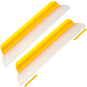 Lanties front view of two 14-inch squeegees showing bright yellow blades and handles for quick drying
