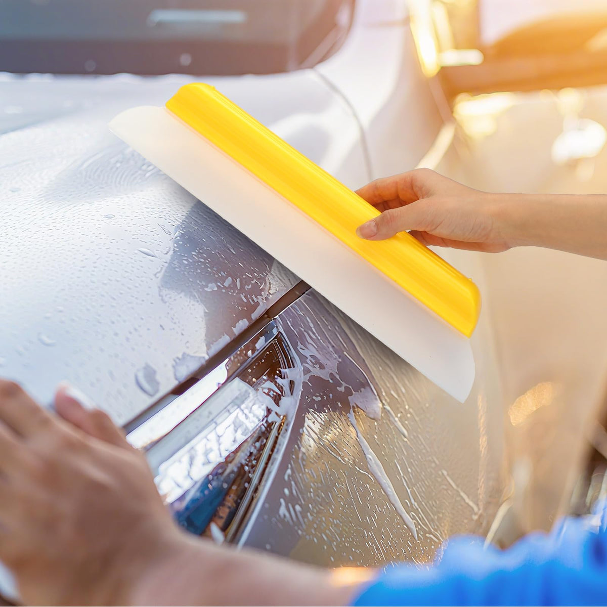 Lanties squeegee beside a ruler showing 14-inch blade length for wide coverage