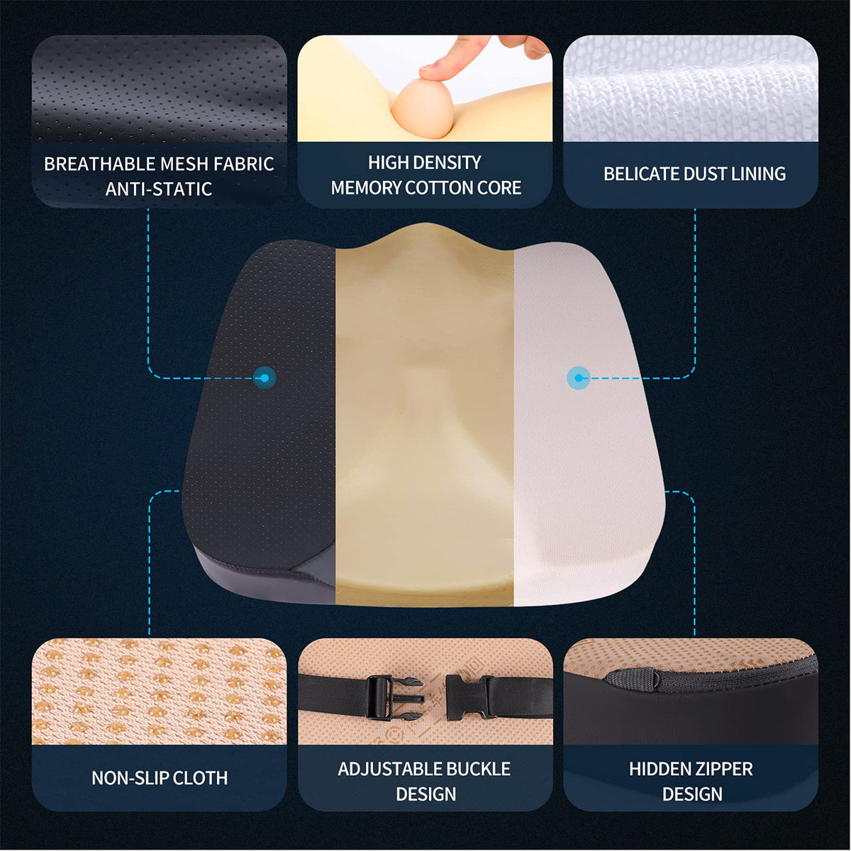 LARROUS breathable mesh cover detail promoting airflow and cooler seating