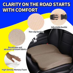 LARROUS cushion installed in car improving visibility and seat comfort