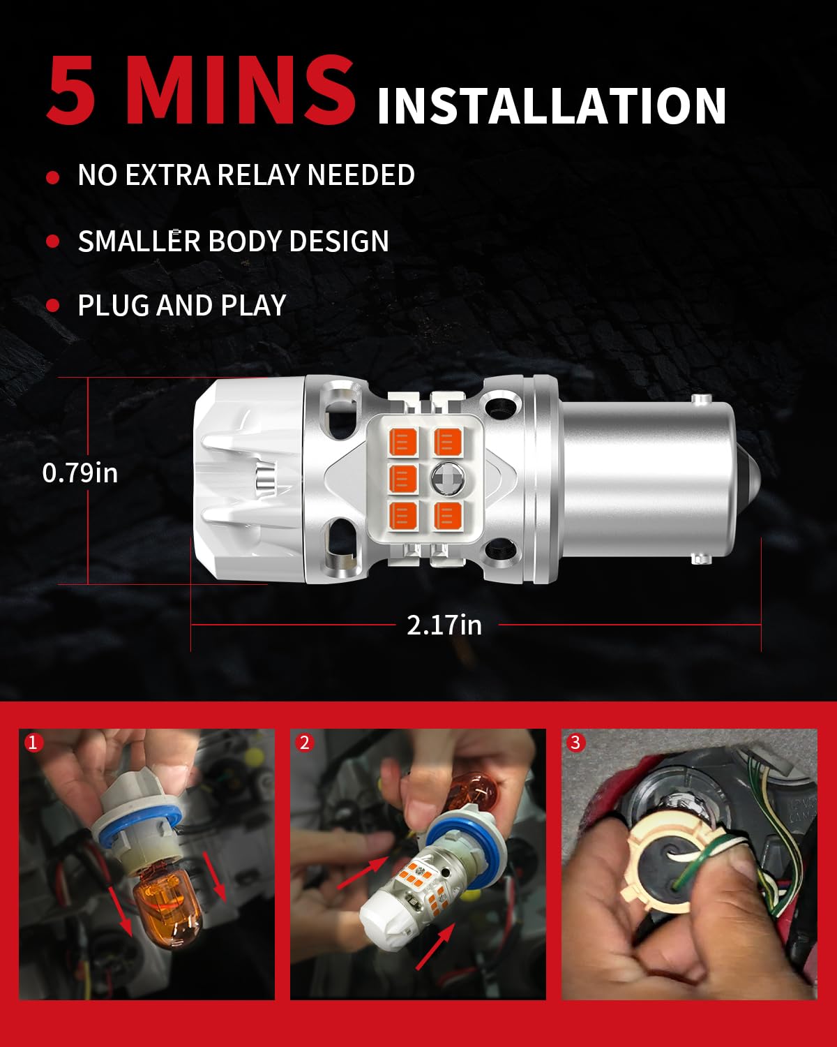 LASFIT 1156 amber bulb installed in front turn signal improving visibility