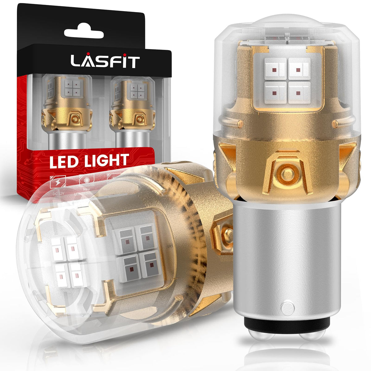 LASFIT 1157 red bulb front view showing compact projector lens and brighter signal