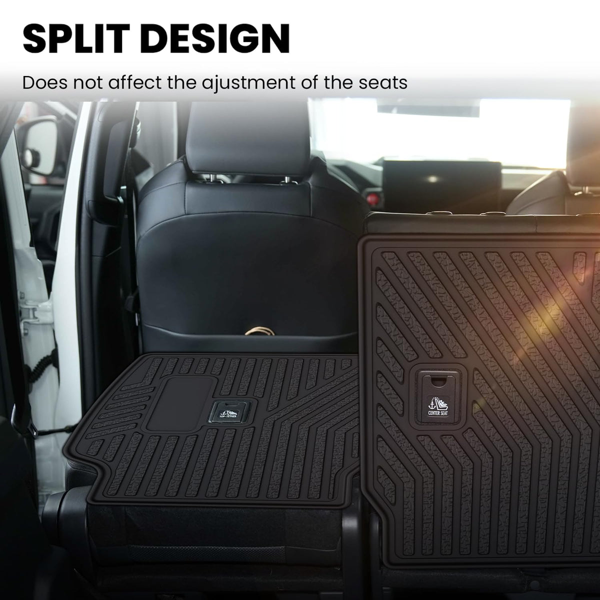 LASFIT protector demonstrating seat folding compatibility and unhindered seat movement