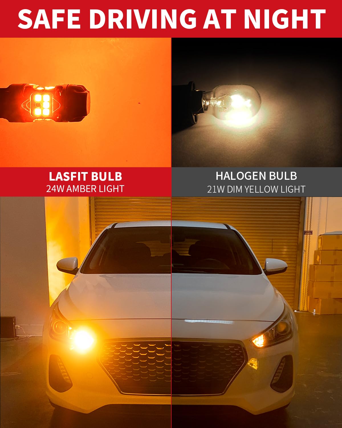 LASFIT bulb installed in front turn signal showing improved visibility