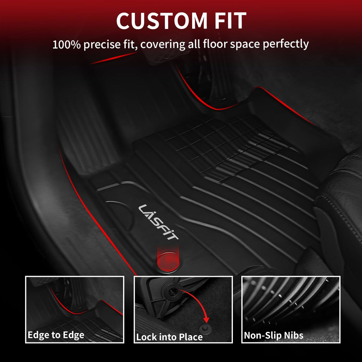 LASFIT underside anti-slip studs locking mats in place for secure fit