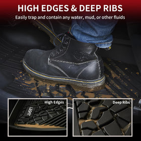 Detail of raised edge on LASFIT cargo liner capturing spills and dirt — containment benefit