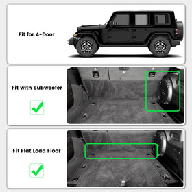Top-down view of LASFIT mat seated on flat load floor of Jeep Wrangler JL — full coverage benefit