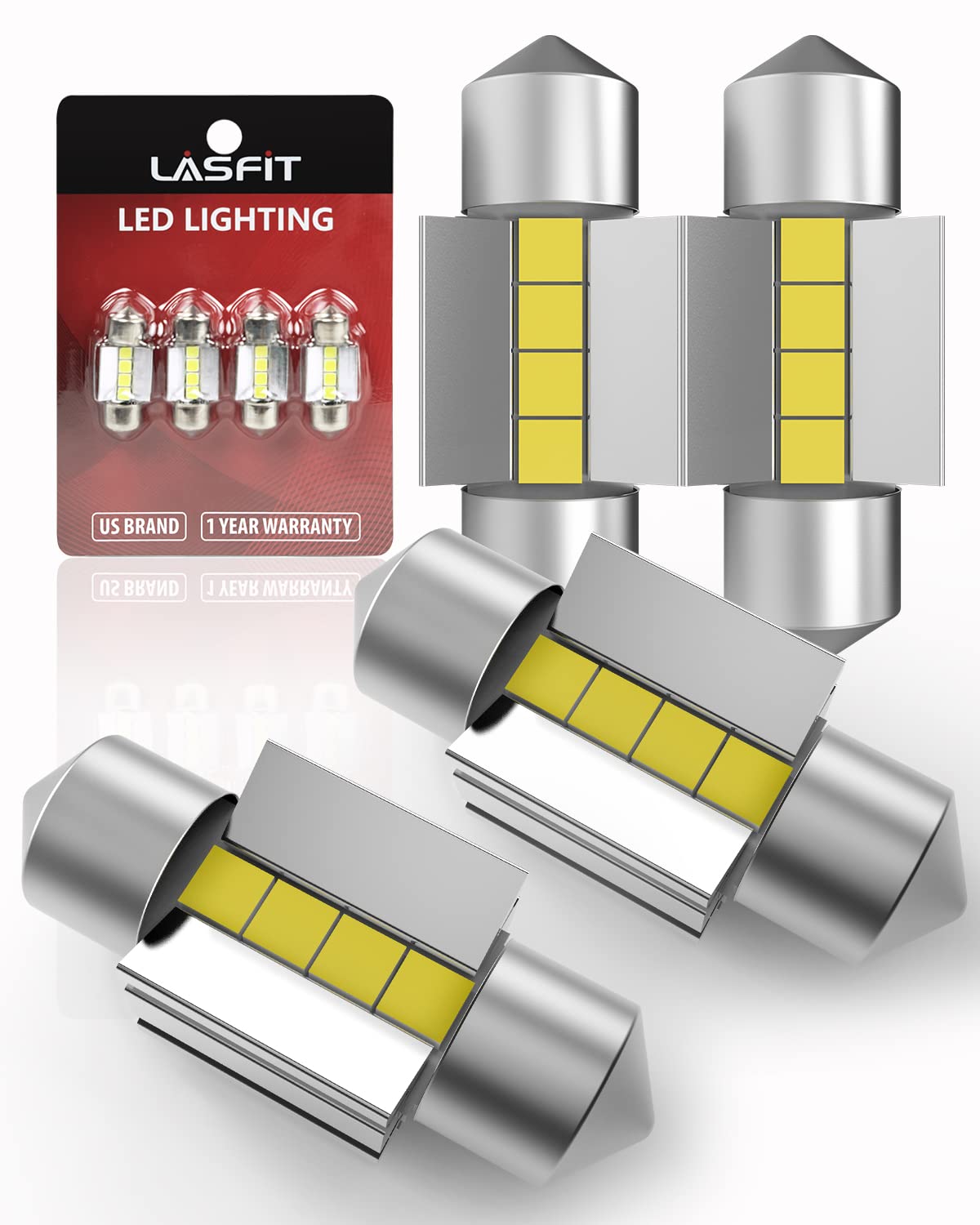 LASFIT DE3022 front packaging showing four bulbs and clear benefits
