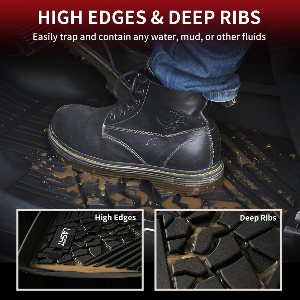 LASFIT driver side mat detail highlighting secure retention and heel pad