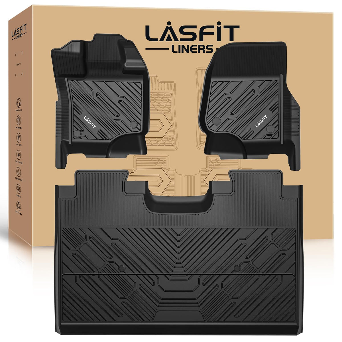LASFIT front driver mat overview showing full coverage and carpet protection