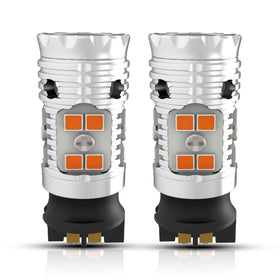 LASFIT front view of two amber PWY24W bulbs showing housing and contacts, improves visibility