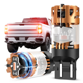 LASFIT front packaging showing two 7443 LED brake bulbs, improved safety