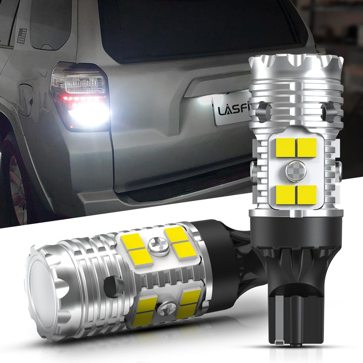 LASFIT front packaging showing 921 LED bulbs and quick plug benefits