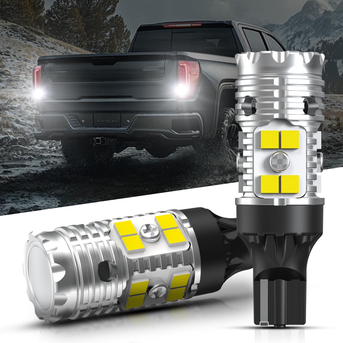 LASFIT front view of two 921 LED bulbs showing plug-and-play benefit