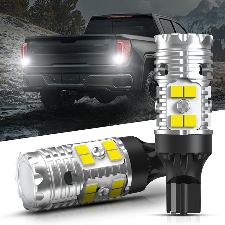 LASFIT front view of two 921 LED bulbs showing plug-and-play benefit