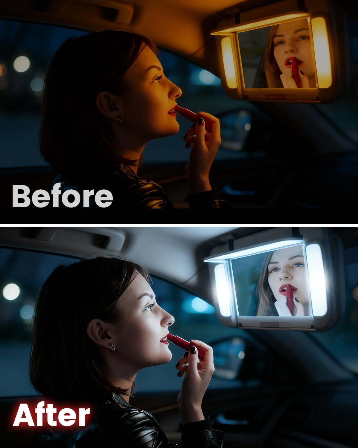 LASFIT installed in visor mirror delivering clear, makeup-friendly illumination