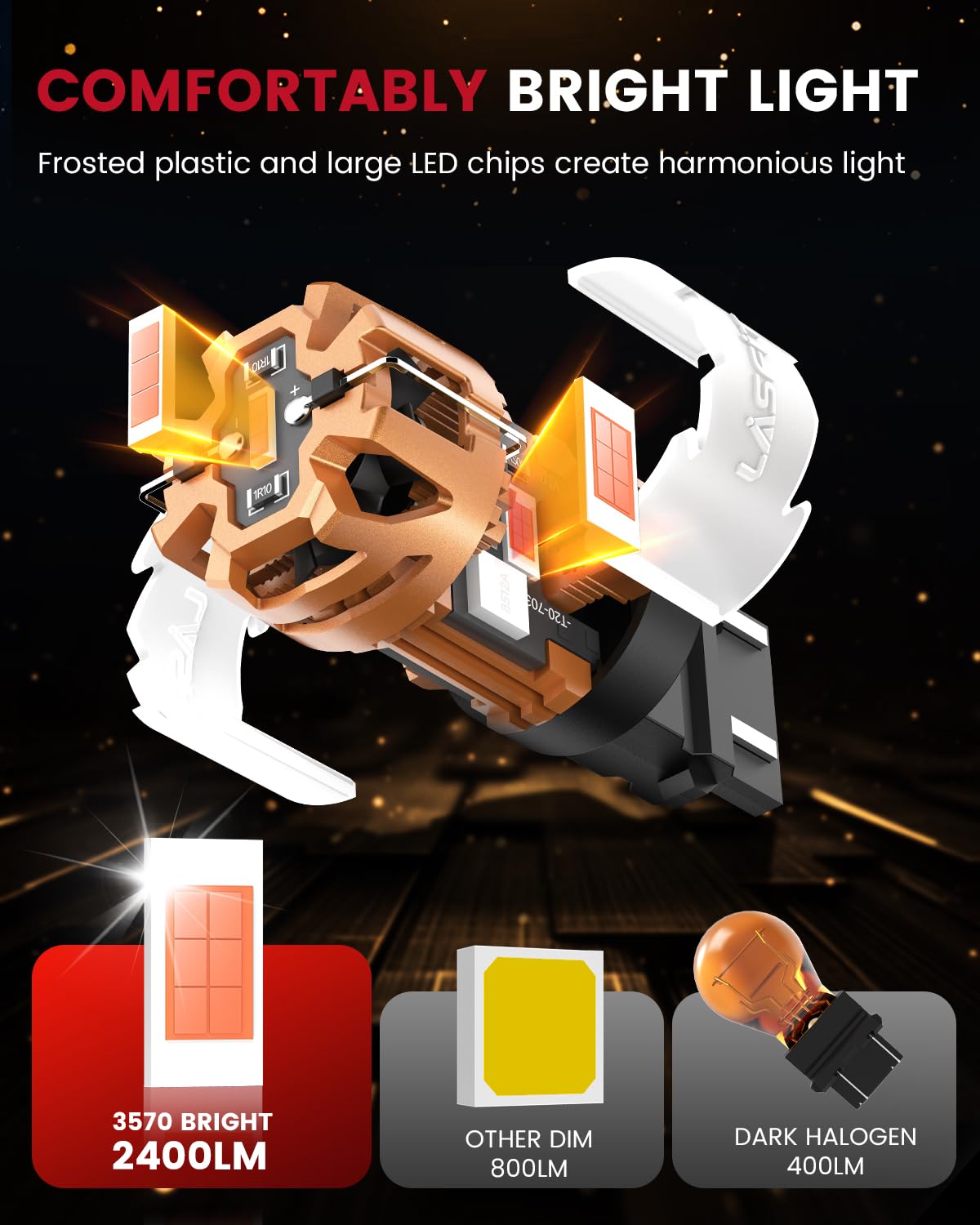 LASFIT illuminated brake light at night showing enhanced visibility benefit