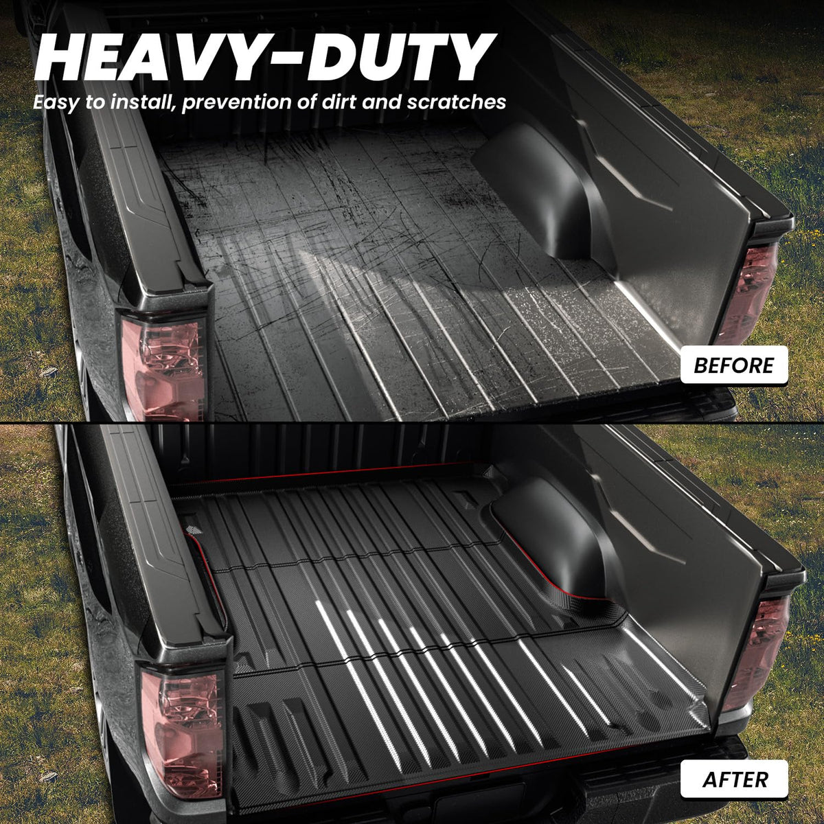 LASFIT raised edge detail trapping liquids and debris for cleaner bed