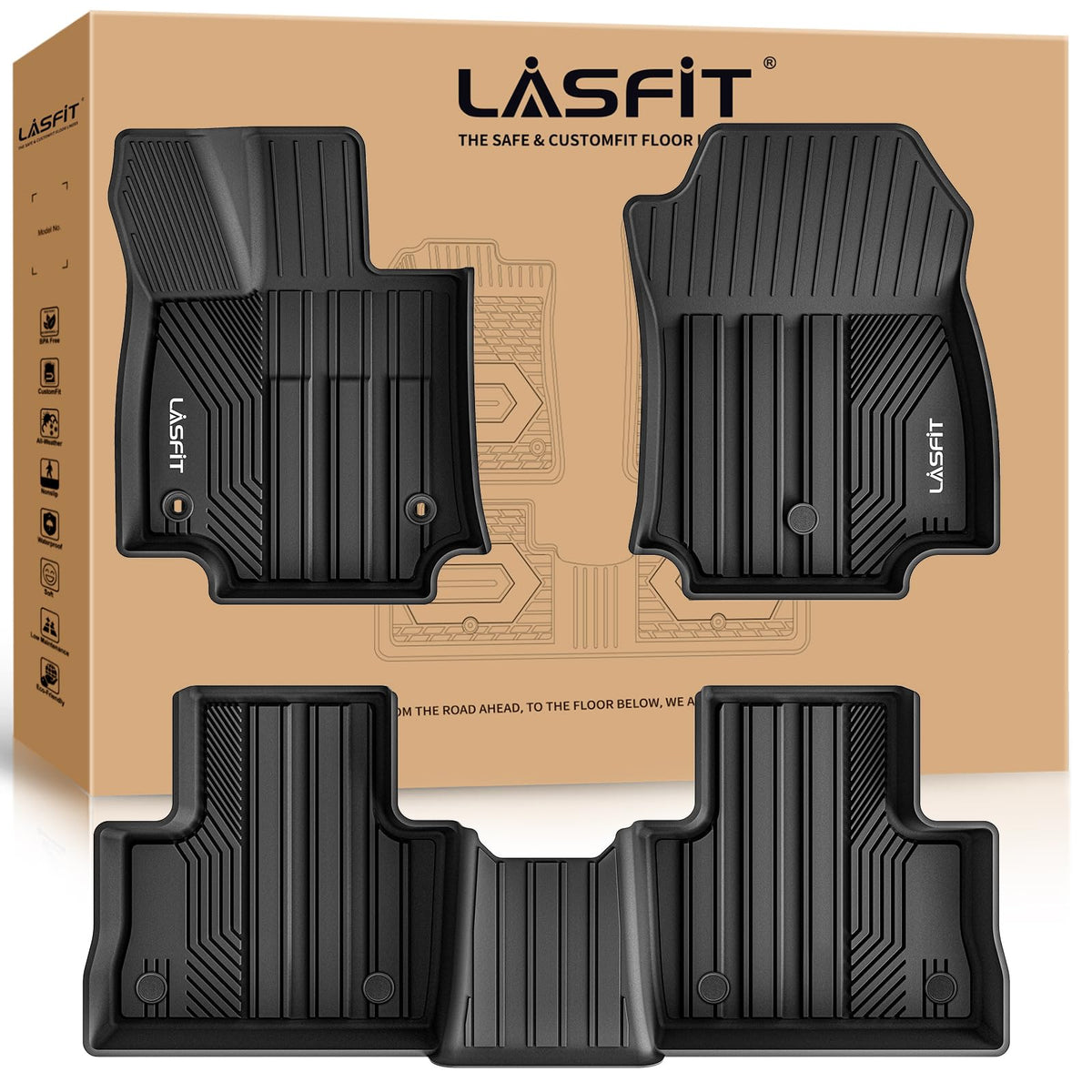 LASFIT front row mat flat-lay showing custom fit and carpet protection