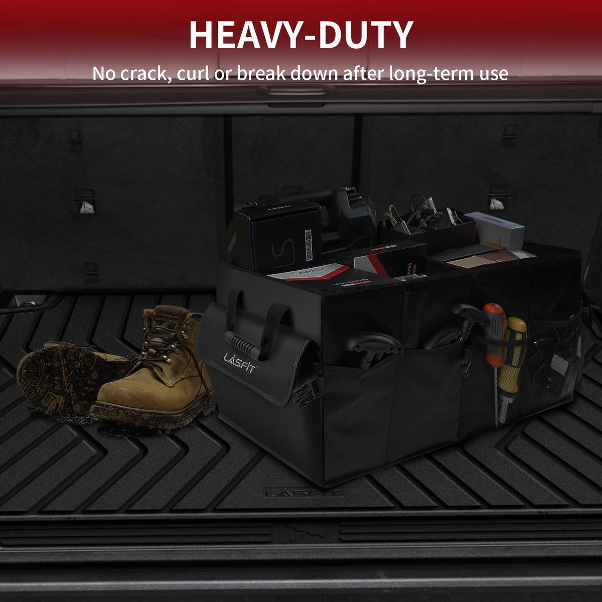 LASFIT trunk mat in outdoor setting showing weather-resistant protection